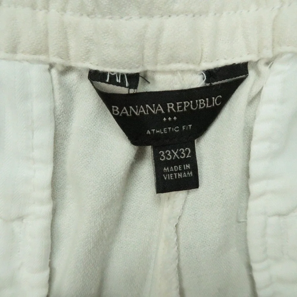 Banana Republic Pants Mens 33x32 White Linen Blend Athletic Fit Trouser Chino